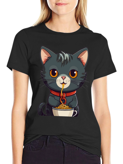 Cat Eating Spaghetti Graphic Tee