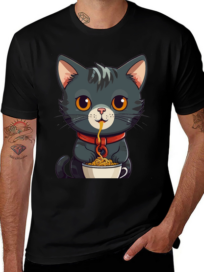 Cat Eating Spaghetti Graphic Tee