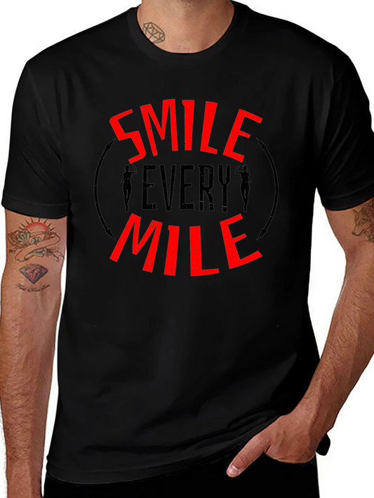 Smile Every Mile Black Graphic Tee - Motivational Running Shirt