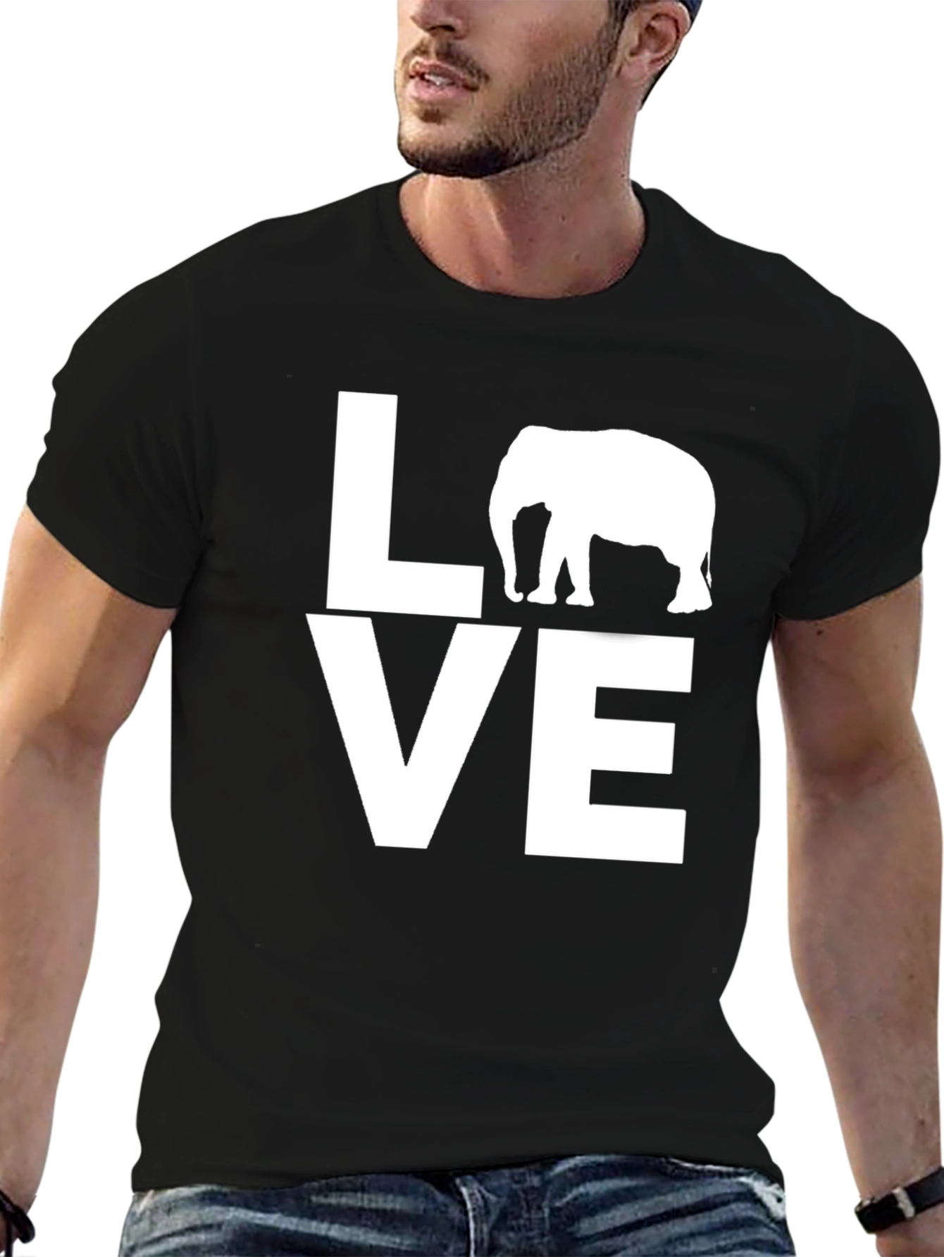 Love Elephant Graphic T-Shirt - Black