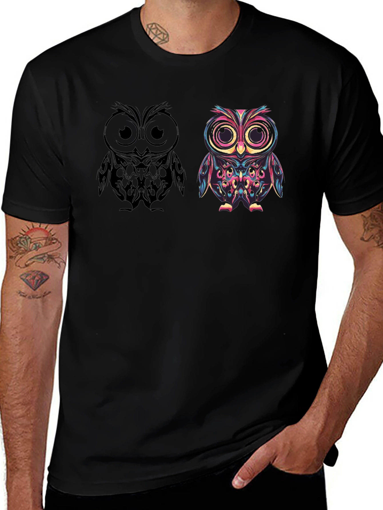 Owl Graphic Print Mens T-Shirt