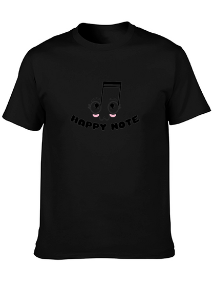 Happy Note Graphic Tee - Black Cotton T-Shirt