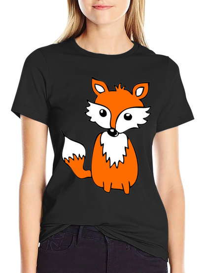 Cute Fox Graphic Tee - Black Cotton Blend Shirt
