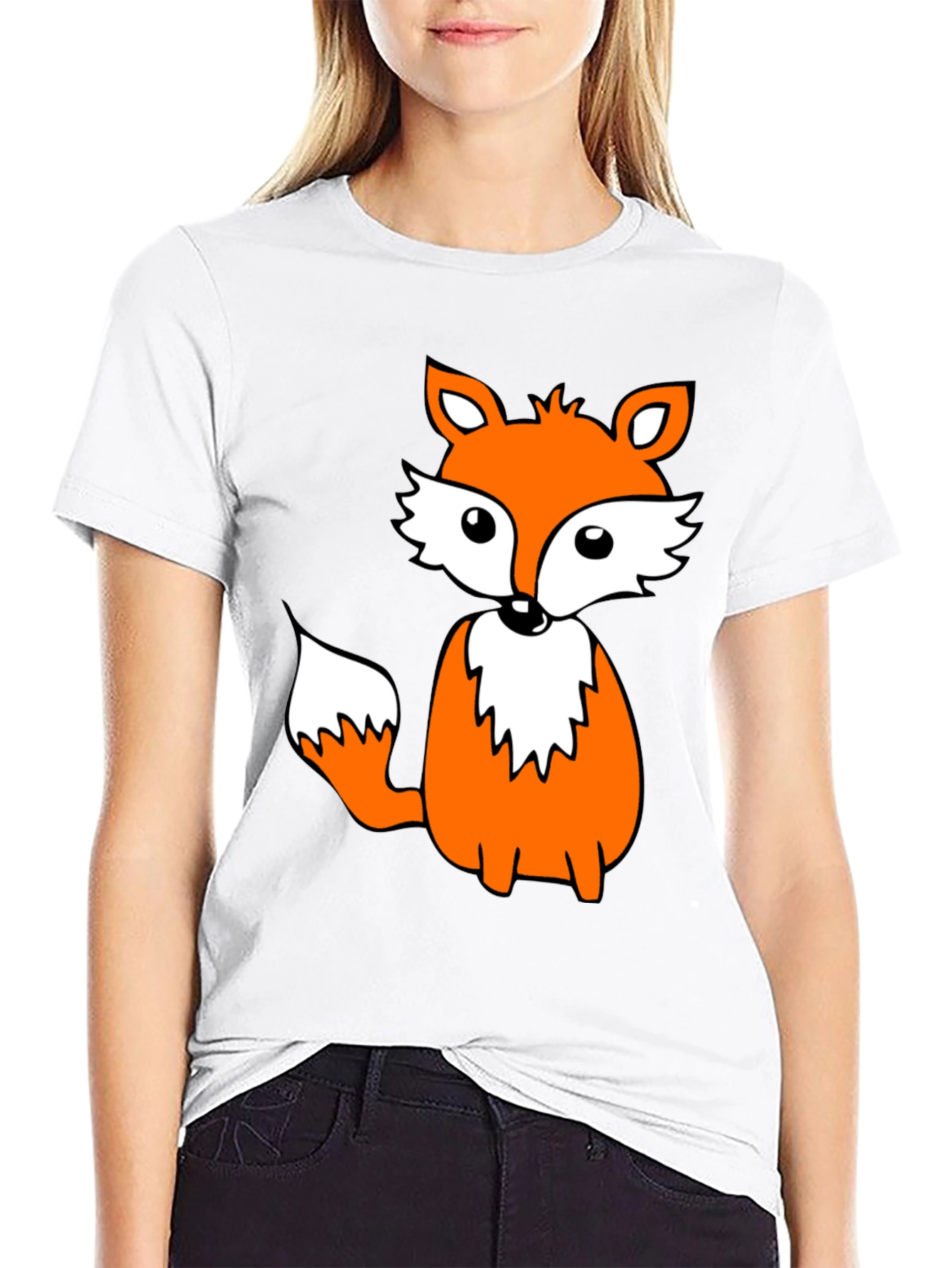 Cute Fox Graphic Tee - Black Cotton Blend Shirt