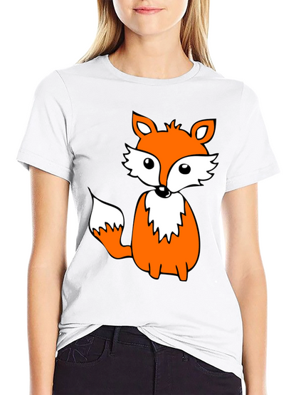 Cute Fox Graphic Tee - Black Cotton Blend Shirt