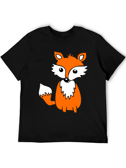 Cute Fox Graphic Tee - Black Cotton Blend Shirt