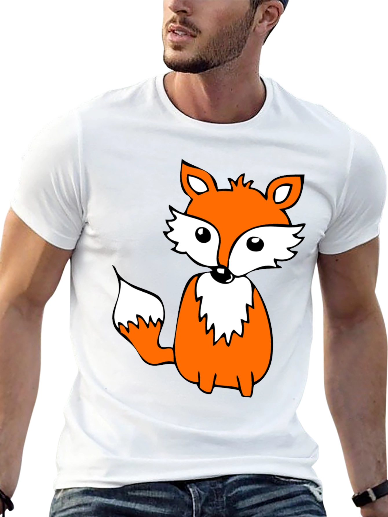 Cute Fox Graphic Tee - Black Cotton Blend Shirt