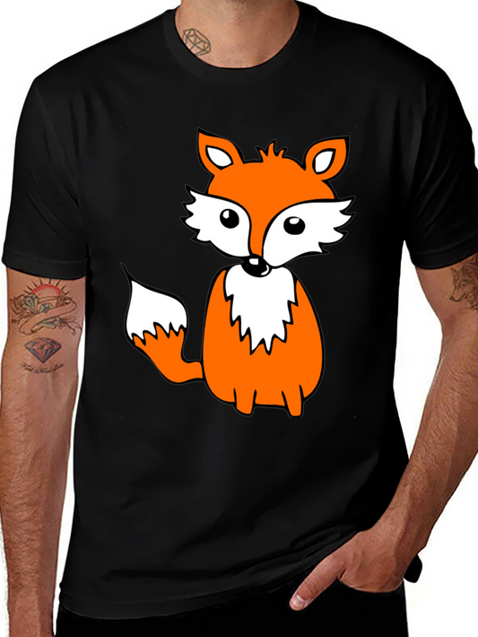 Cute Fox Graphic Tee - Black Cotton Blend Shirt