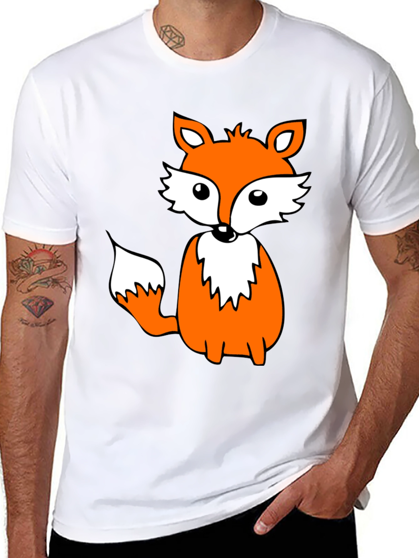 Cute Fox Graphic Tee - Black Cotton Blend Shirt