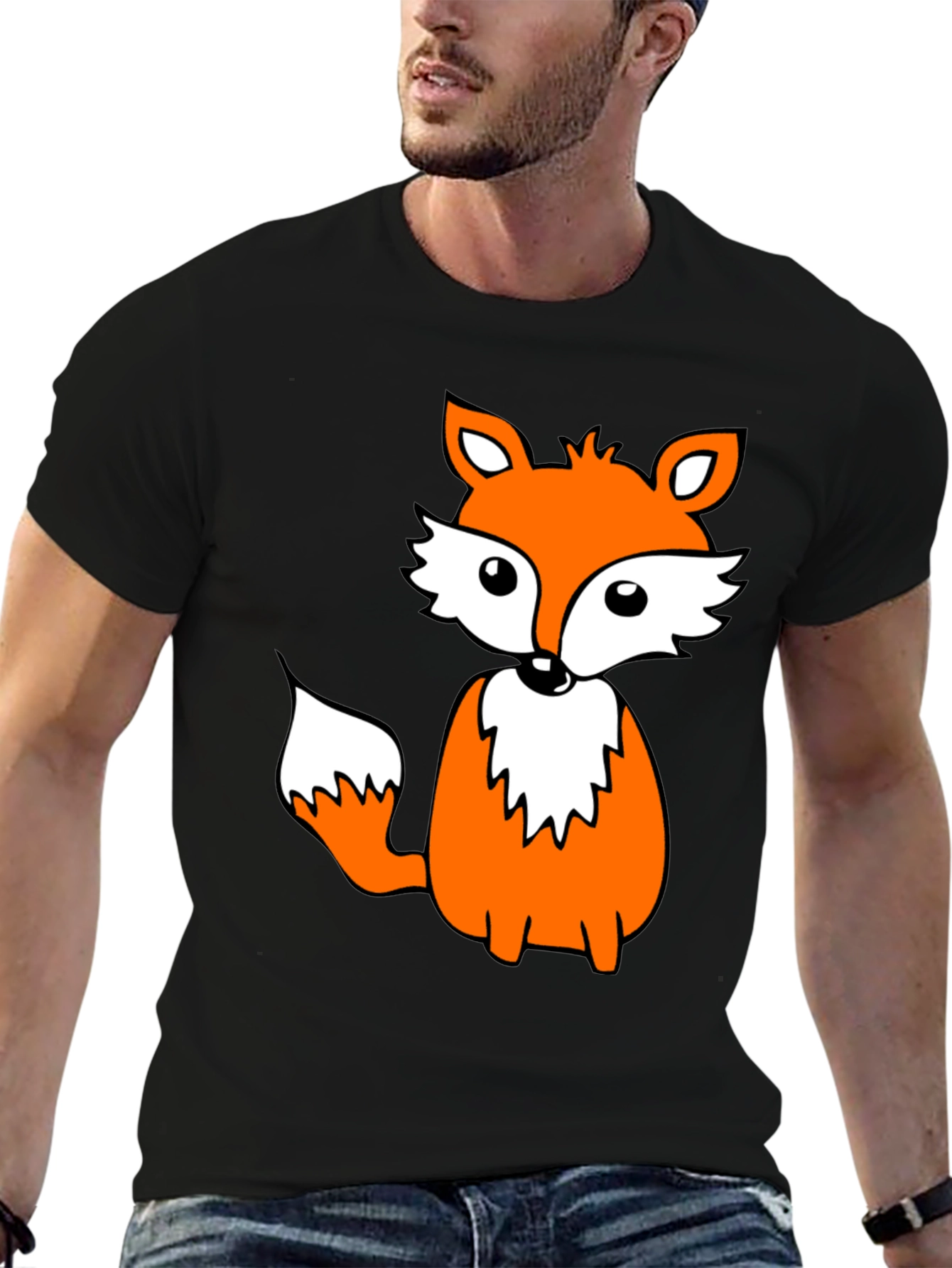 Cute Fox Graphic Tee - Black Cotton Blend Shirt
