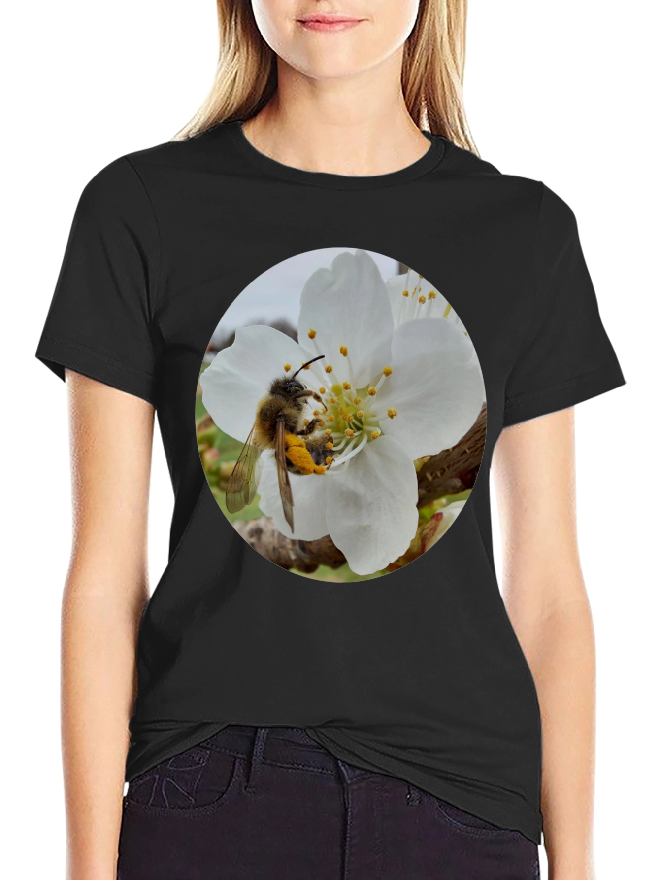Bee on Blossom Black T-Shirt