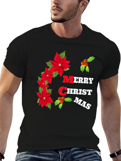 Merry Christmas Poinsettia Graphic T-Shirt