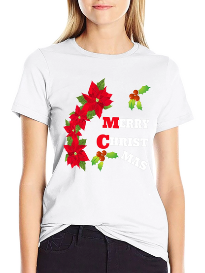 Merry Christmas Poinsettia Graphic T-Shirt