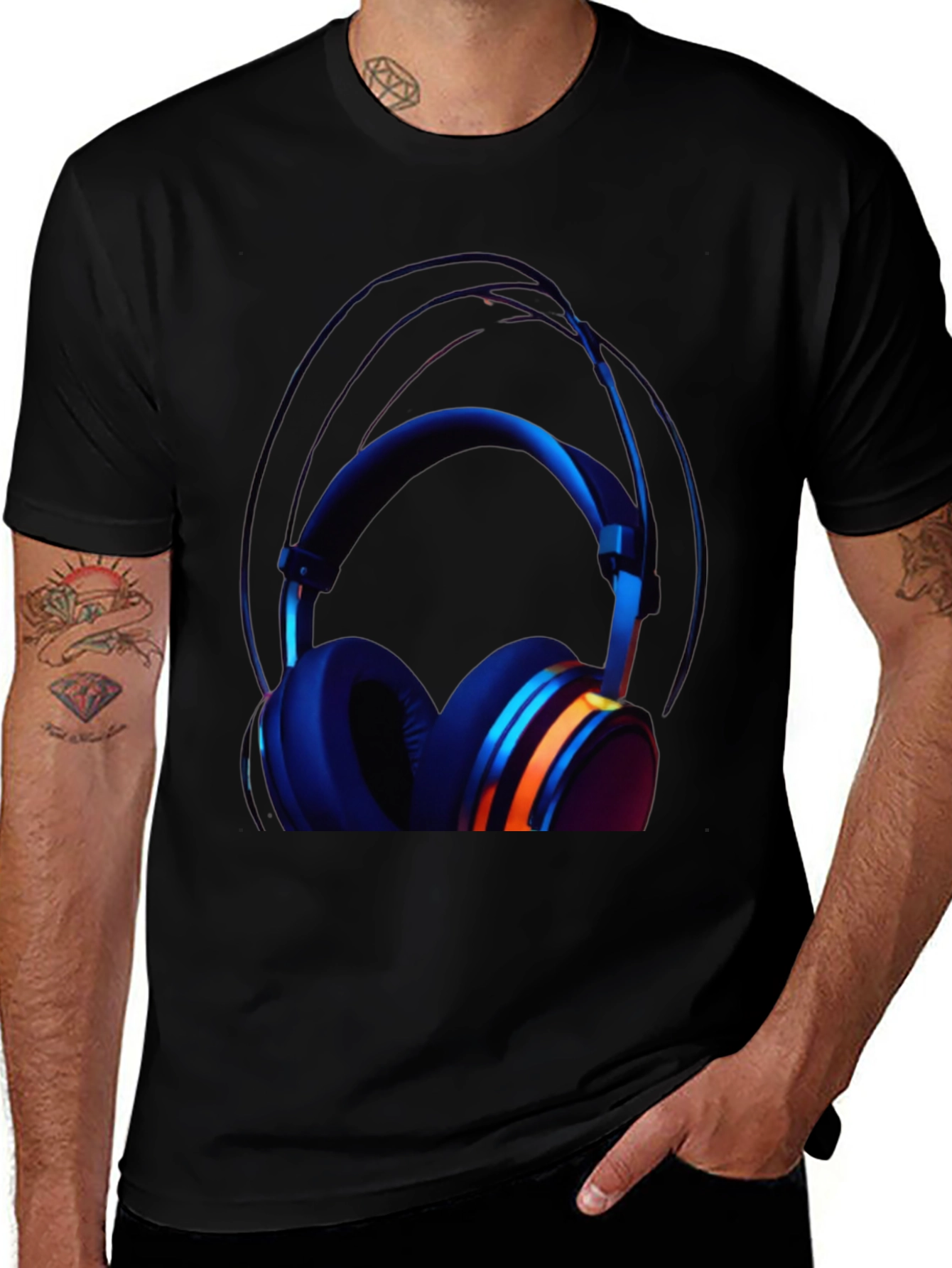 Headphone Graphic Black T-Shirt