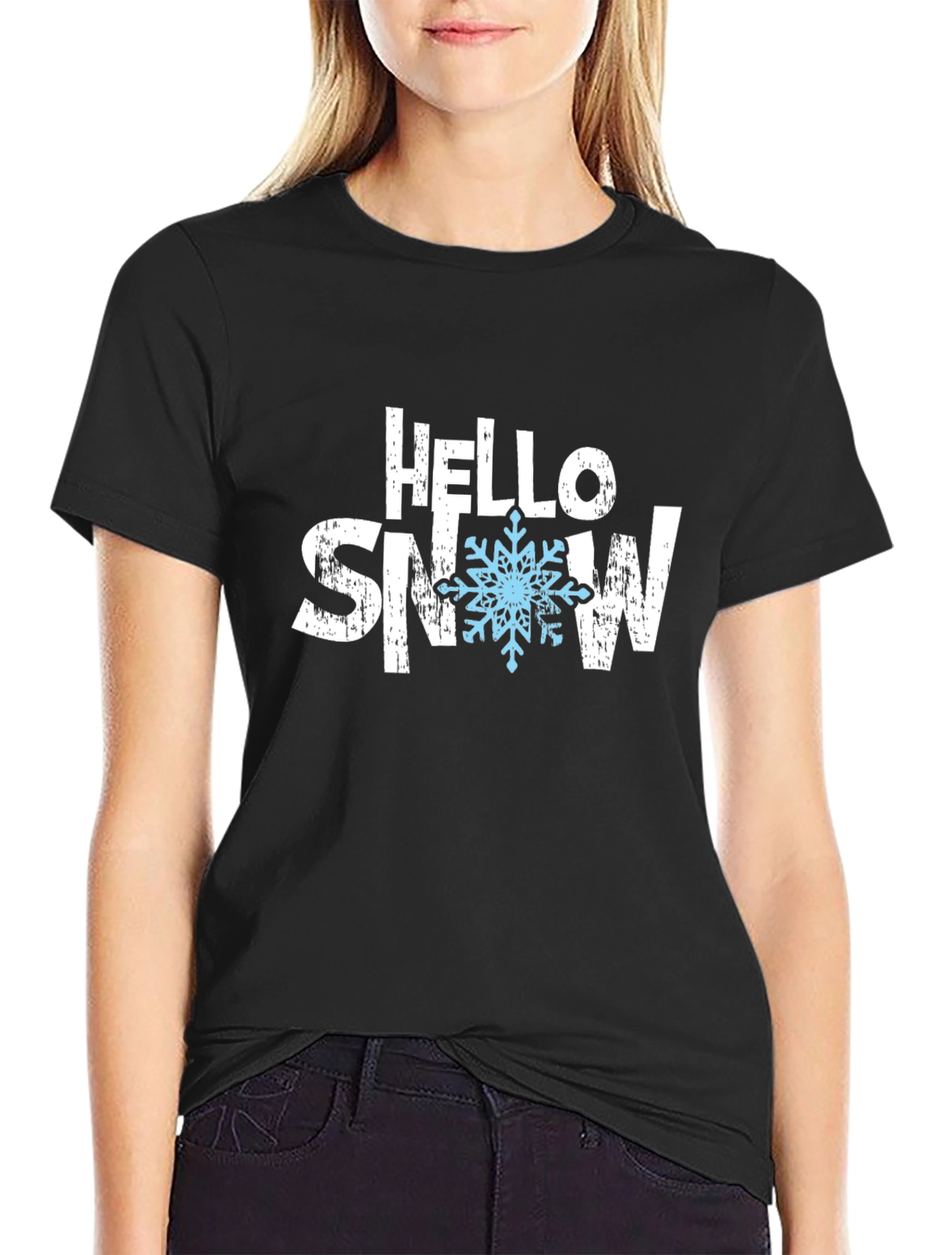 Hello Snow Black Graphic Tee