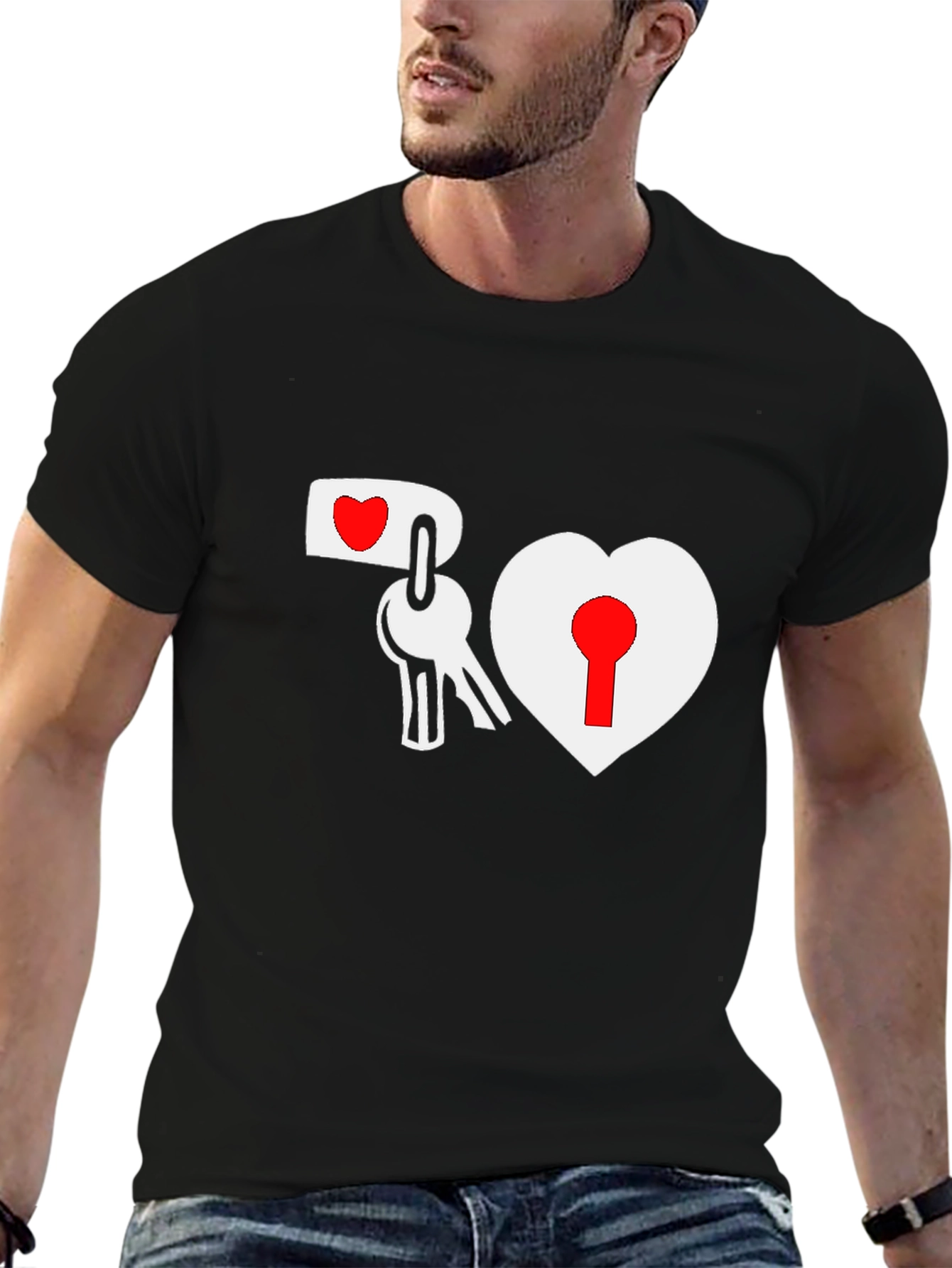 Heart Lock & Key Black Graphic Tee