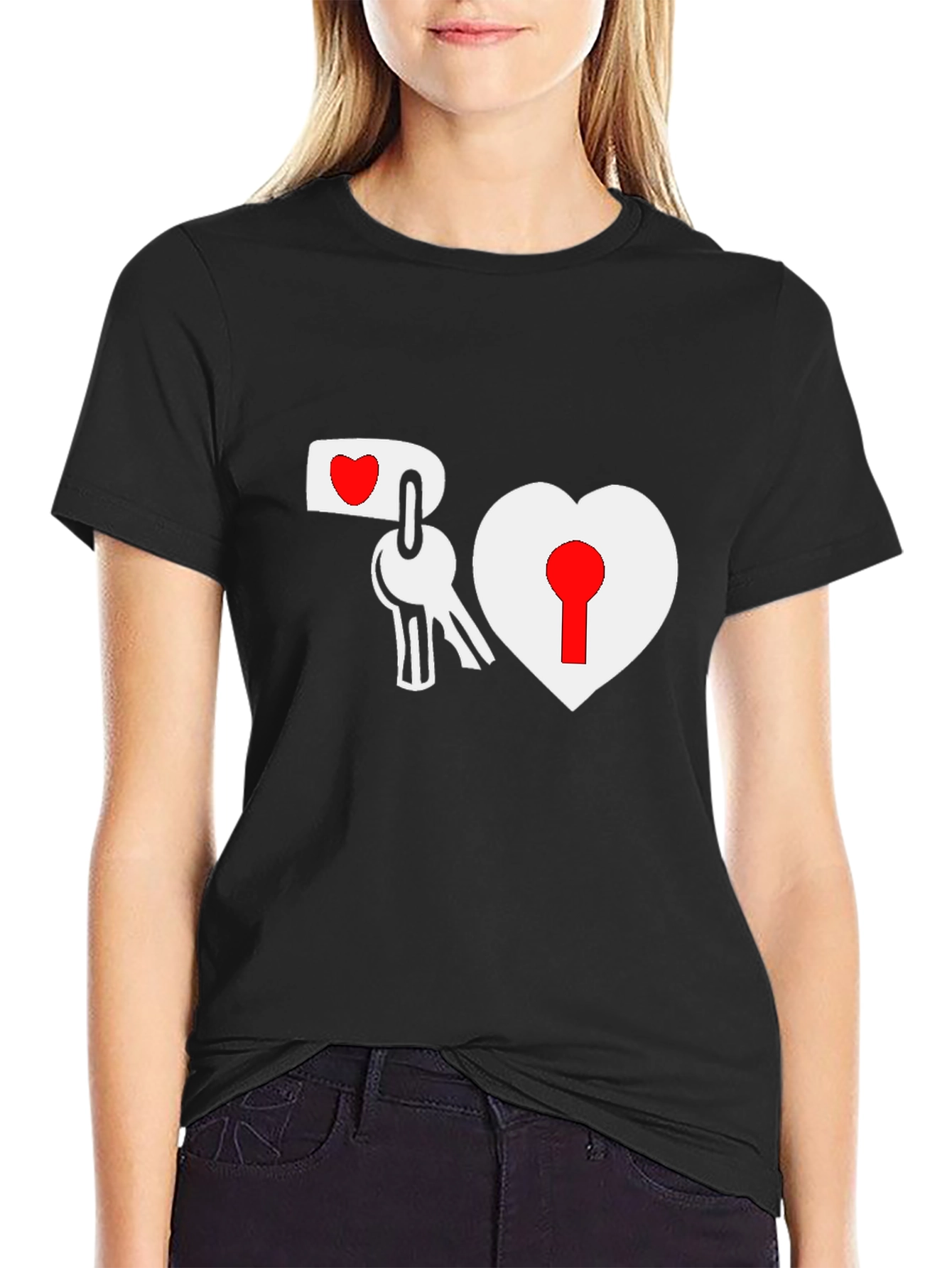 Heart Lock & Key Black Graphic Tee