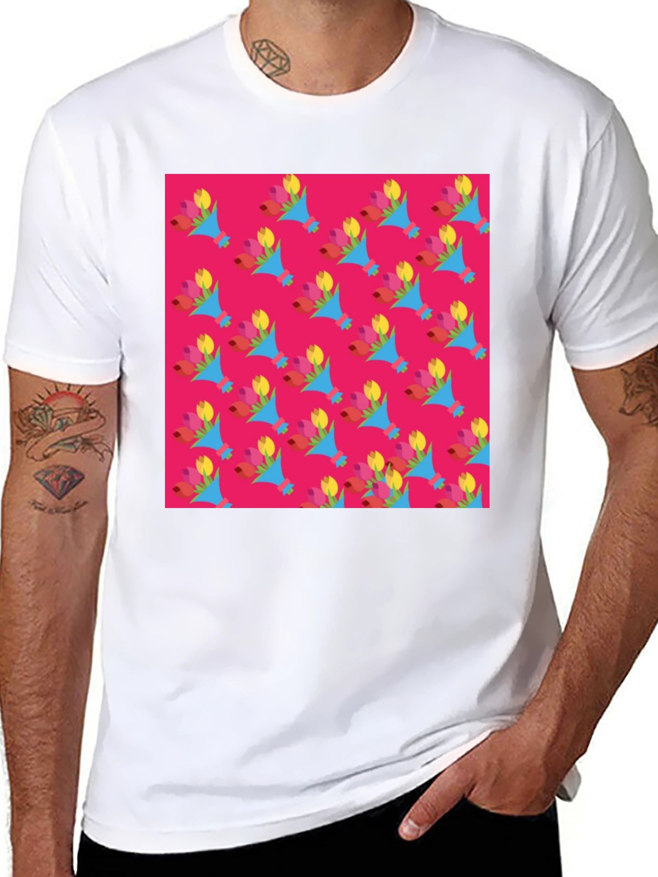 Floral Pattern Crew Neck T-Shirt