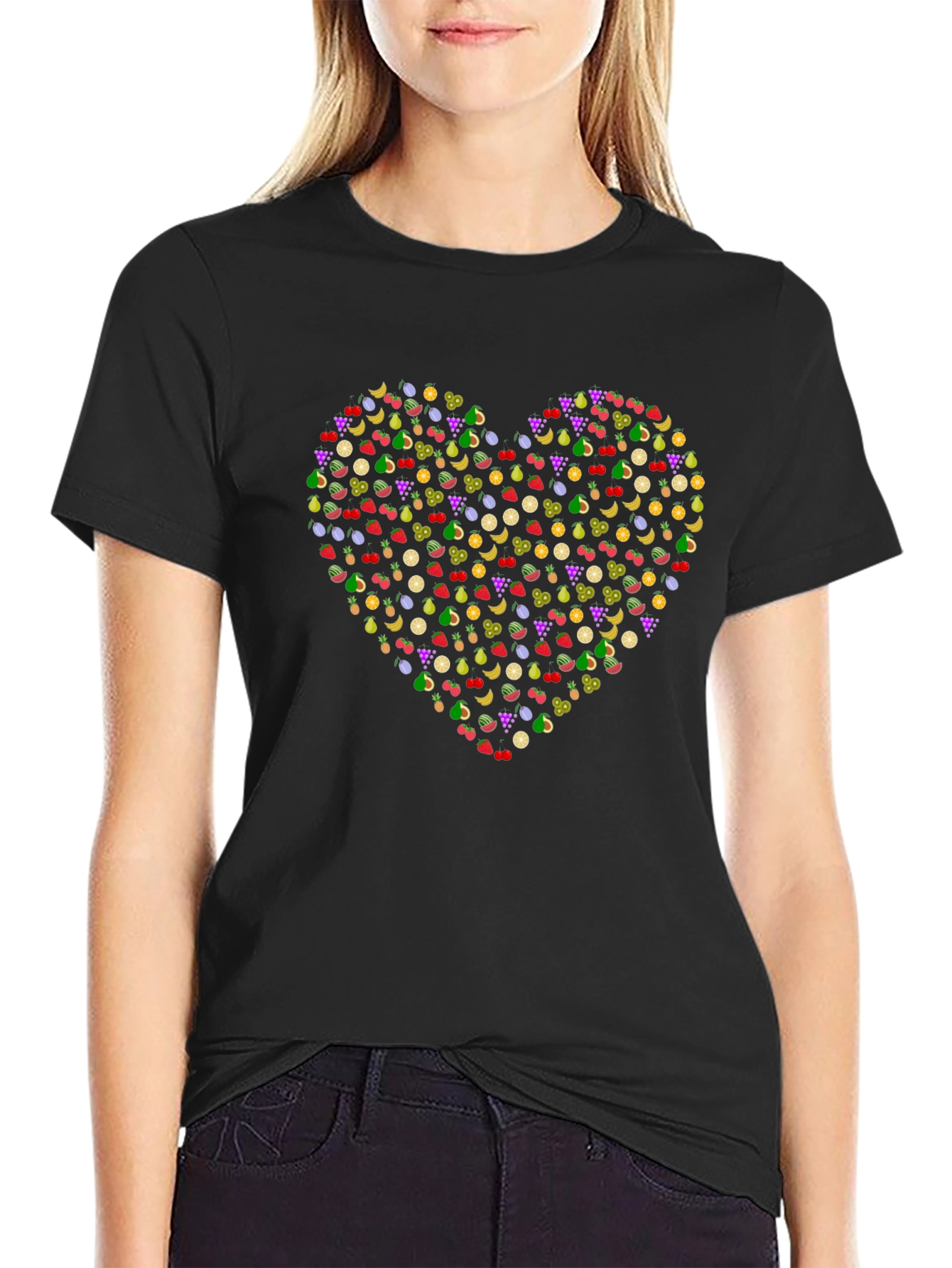 Fruit Heart T-Shirt - Black Cotton Tee