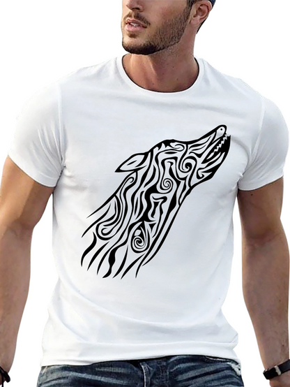 Tribal Wolf Head Graphic Tee - Black