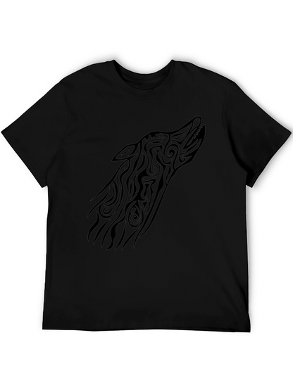 Tribal Wolf Head Graphic Tee - Black