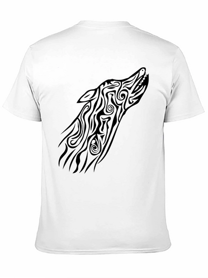 Tribal Wolf Head Graphic Tee - Black