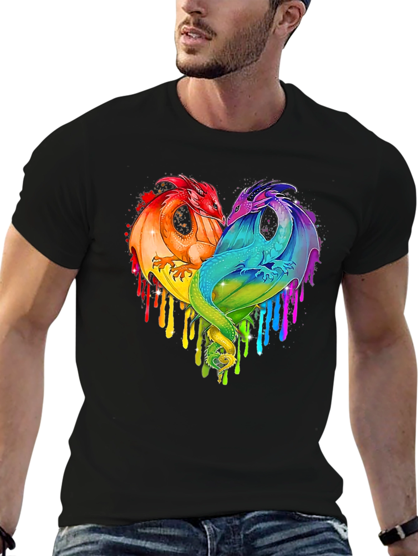 Rainbow Dragon Heart Graphic Tee - Unique Design