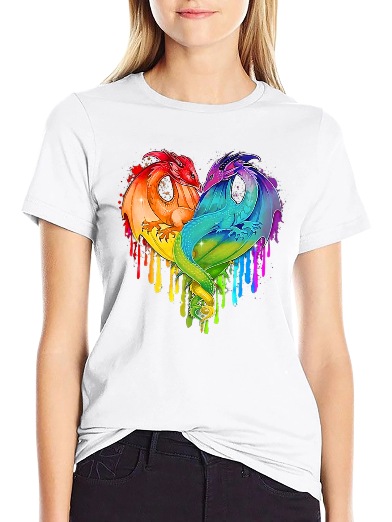 Rainbow Dragon Heart Graphic Tee - Unique Design