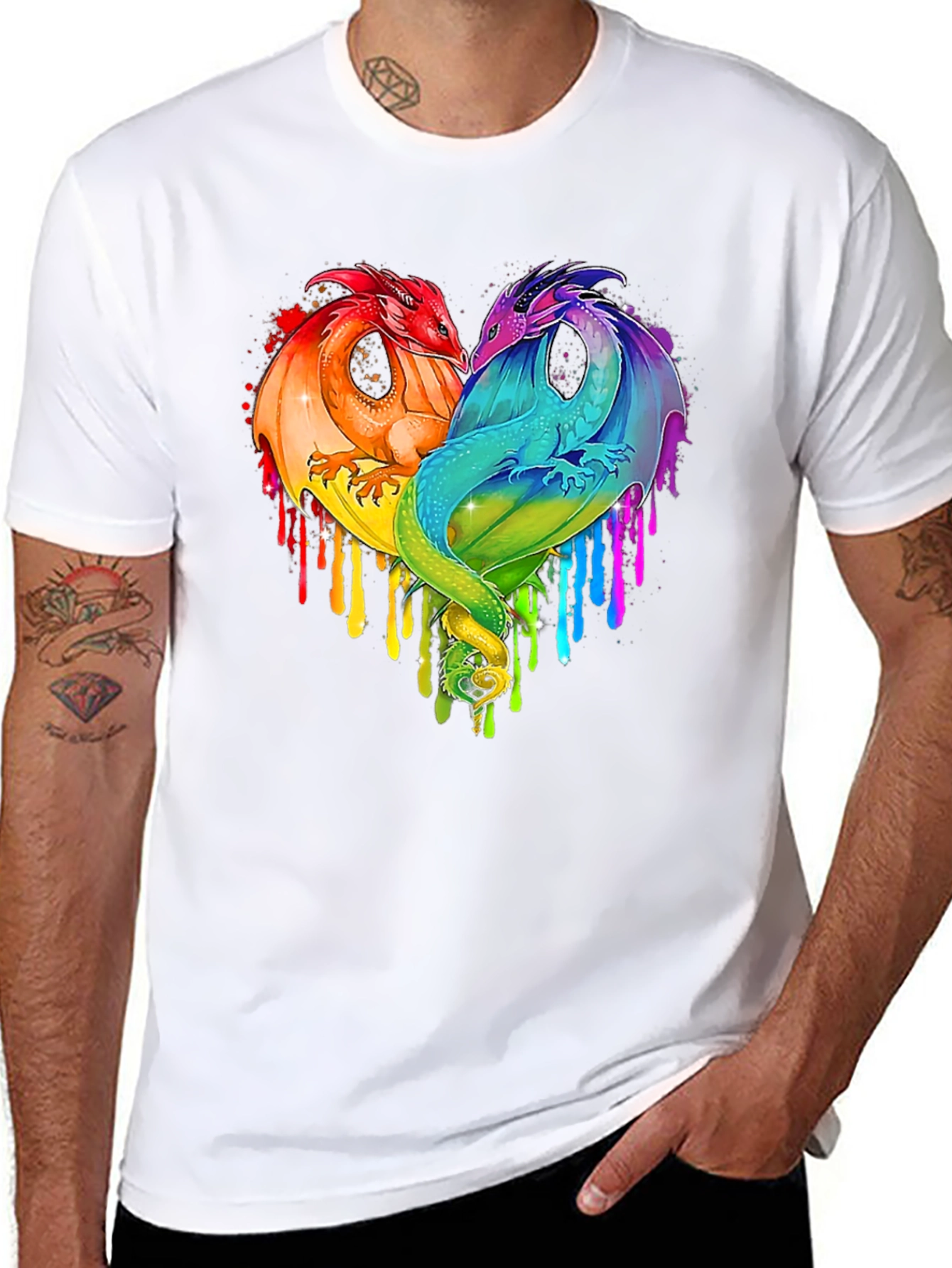 Rainbow Dragon Heart Graphic Tee - Unique Design