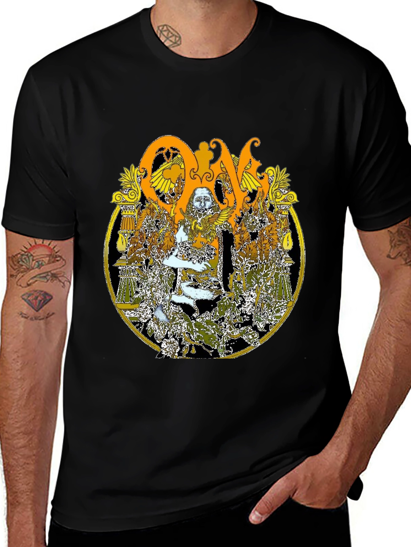 Ornate Graphic Print Black T-Shirt