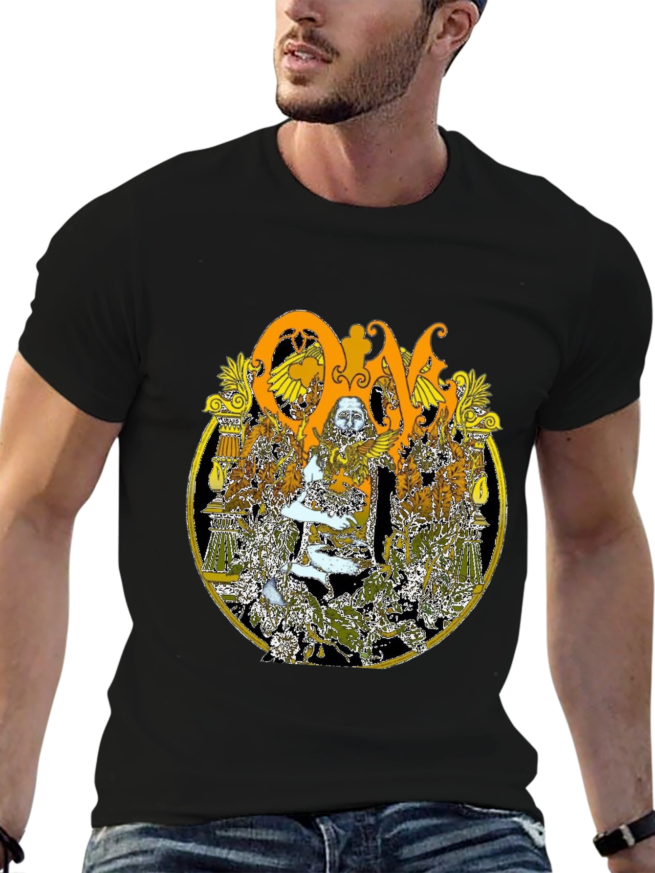 Ornate Graphic Print Black T-Shirt