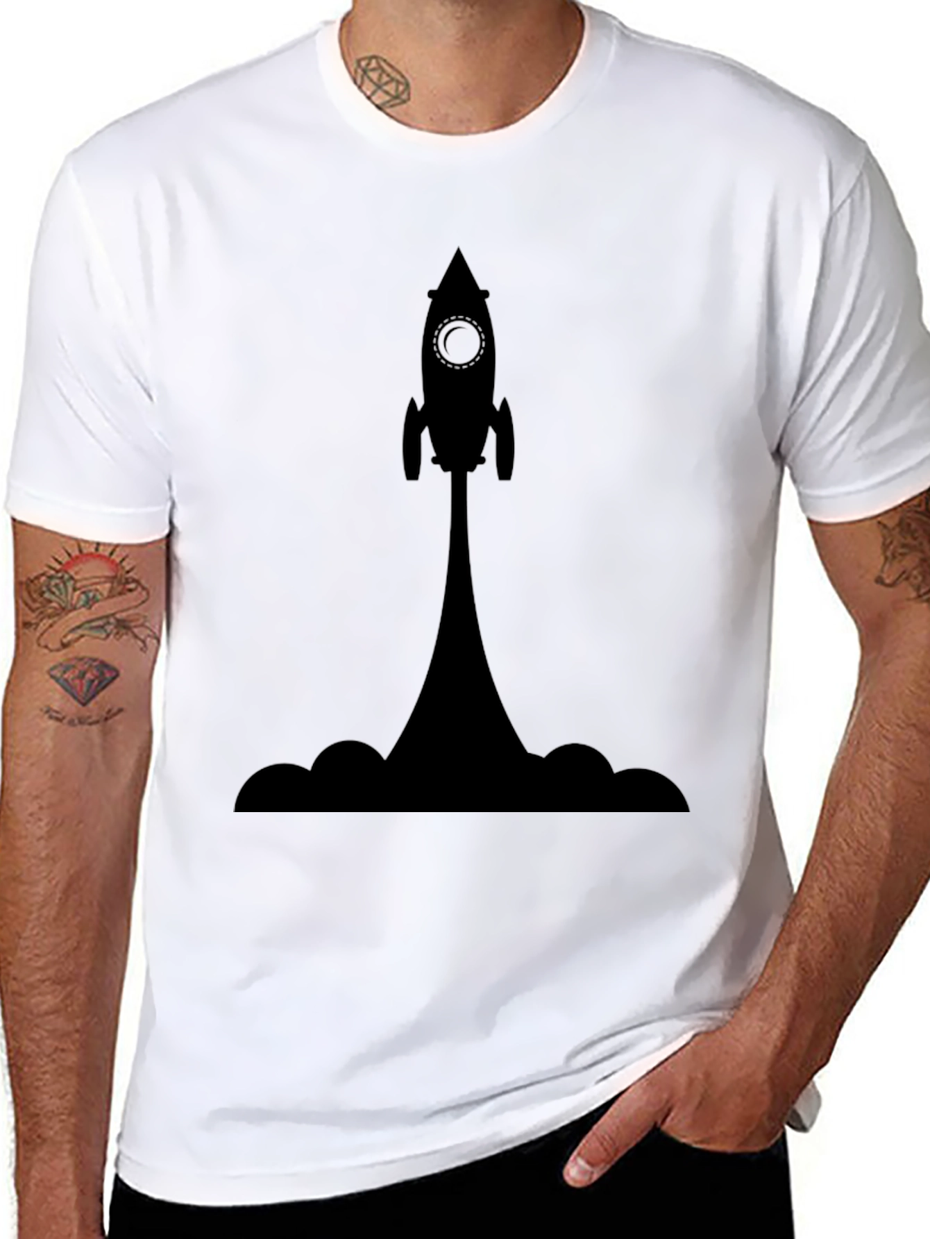 Rocket Launch Graphic Tee - Black Cotton T-Shirt