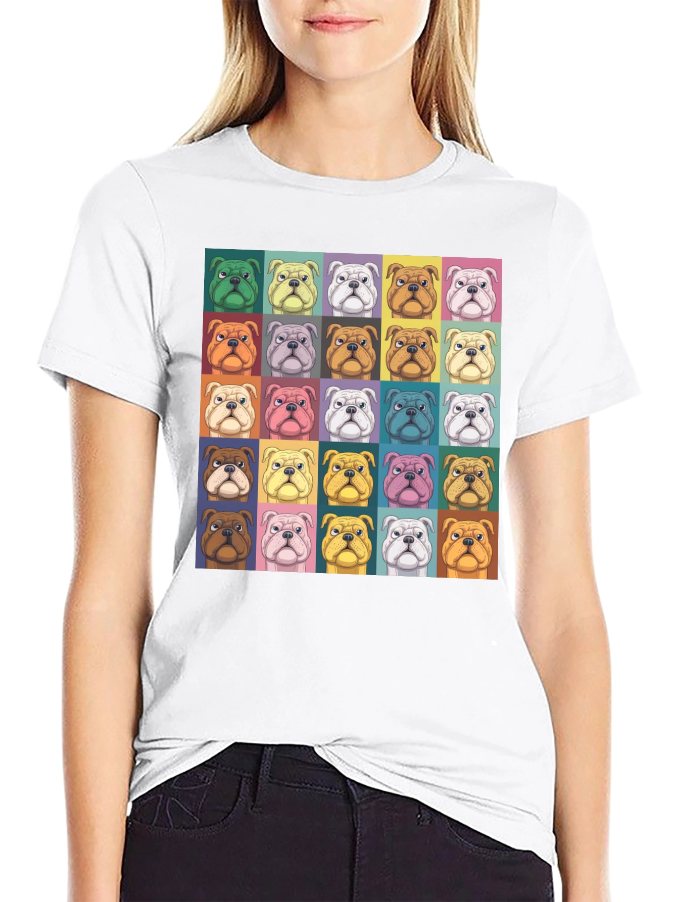 Pop Art Bulldog Print Black T-Shirt