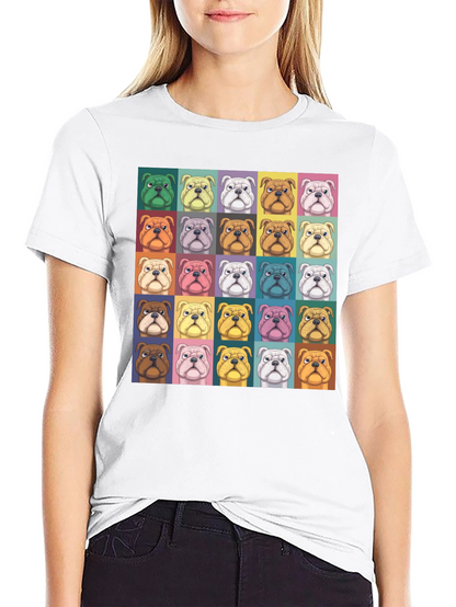 Pop Art Bulldog Print Black T-Shirt