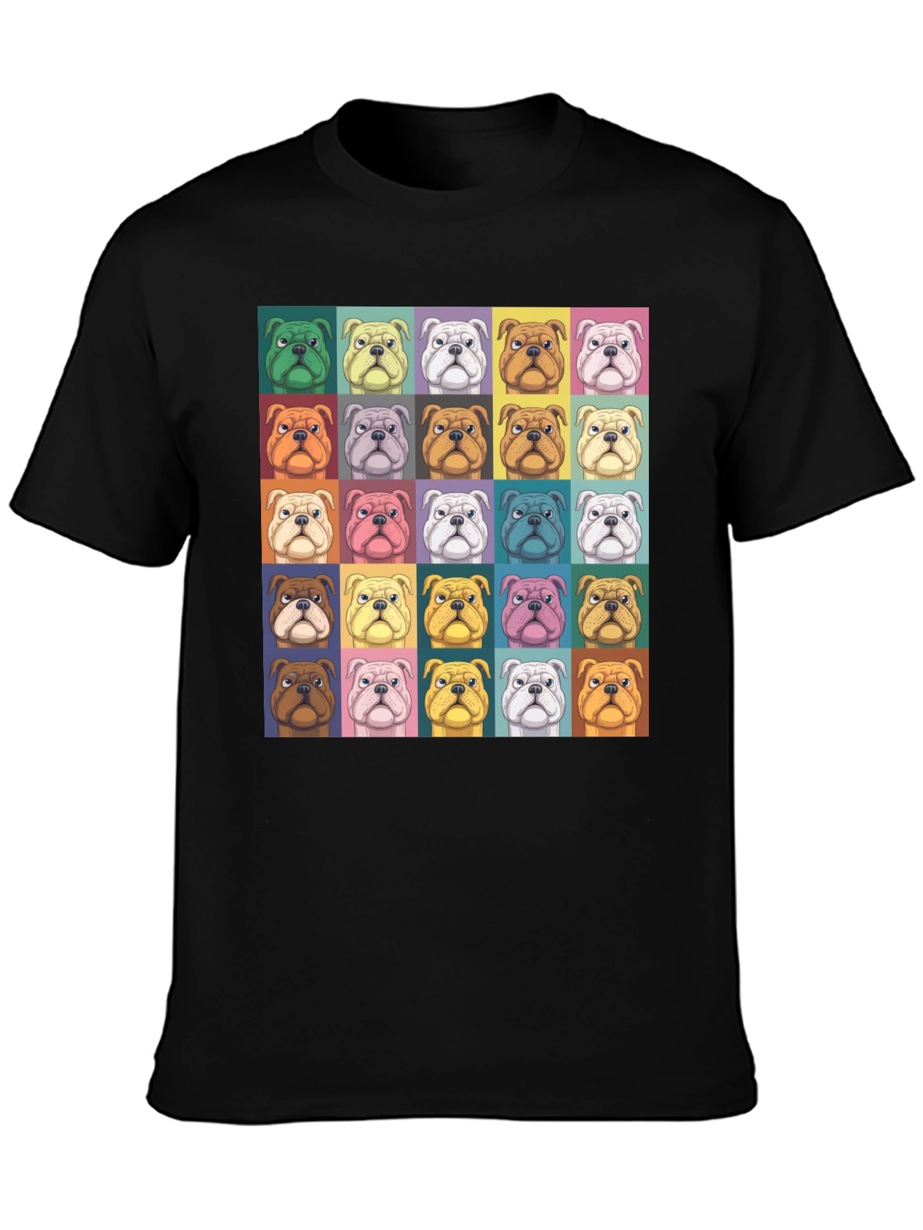 Pop Art Bulldog Print Black T-Shirt