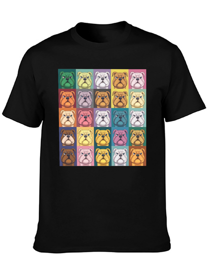 Pop Art Bulldog Print Black T-Shirt