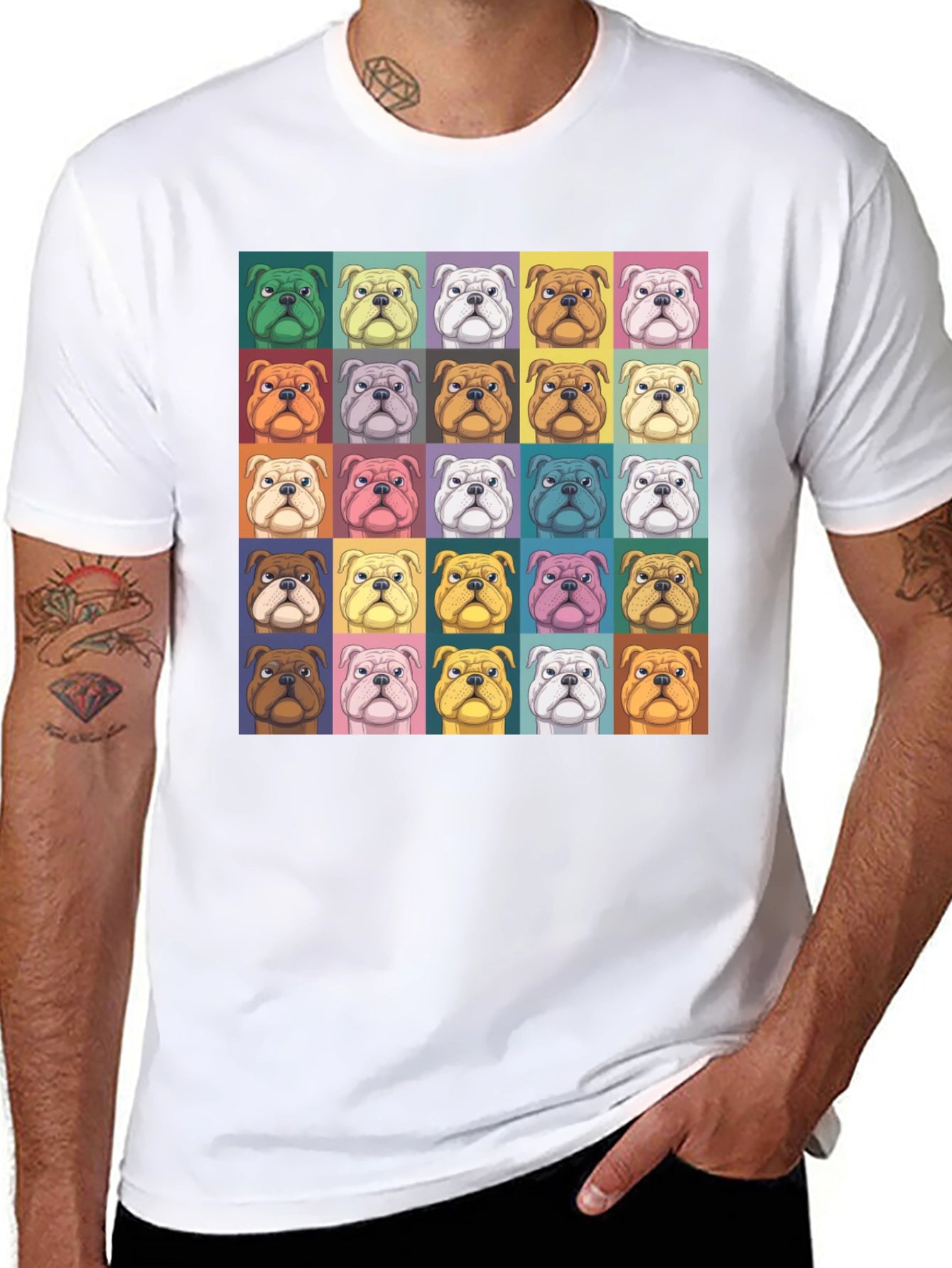 Pop Art Bulldog Print Black T-Shirt