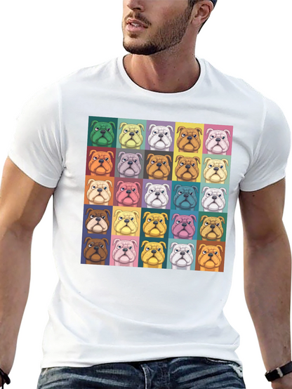 Pop Art Bulldog Print Black T-Shirt