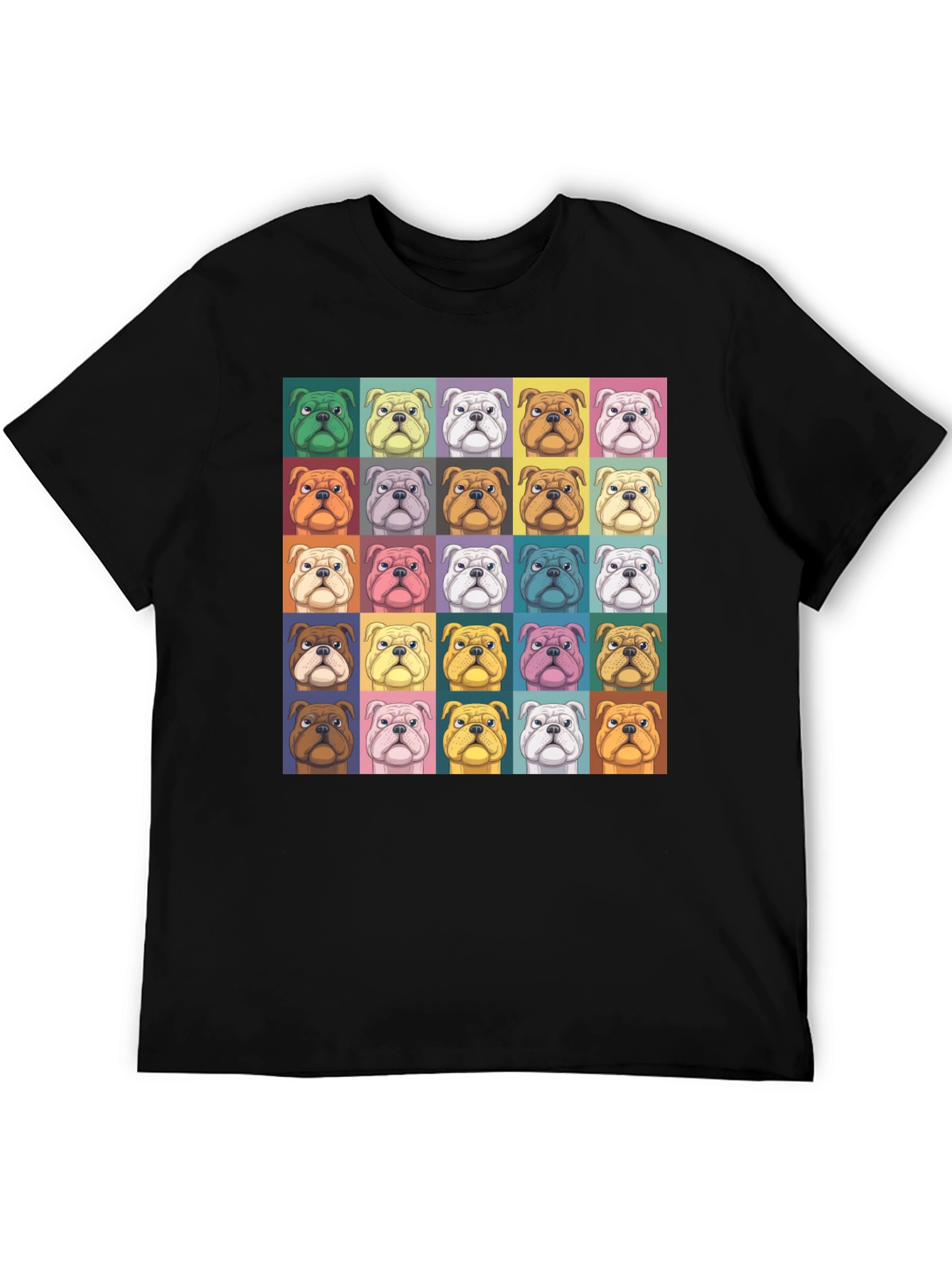 Pop Art Bulldog Print Black T-Shirt