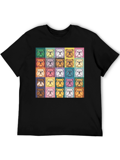Pop Art Bulldog Print Black T-Shirt