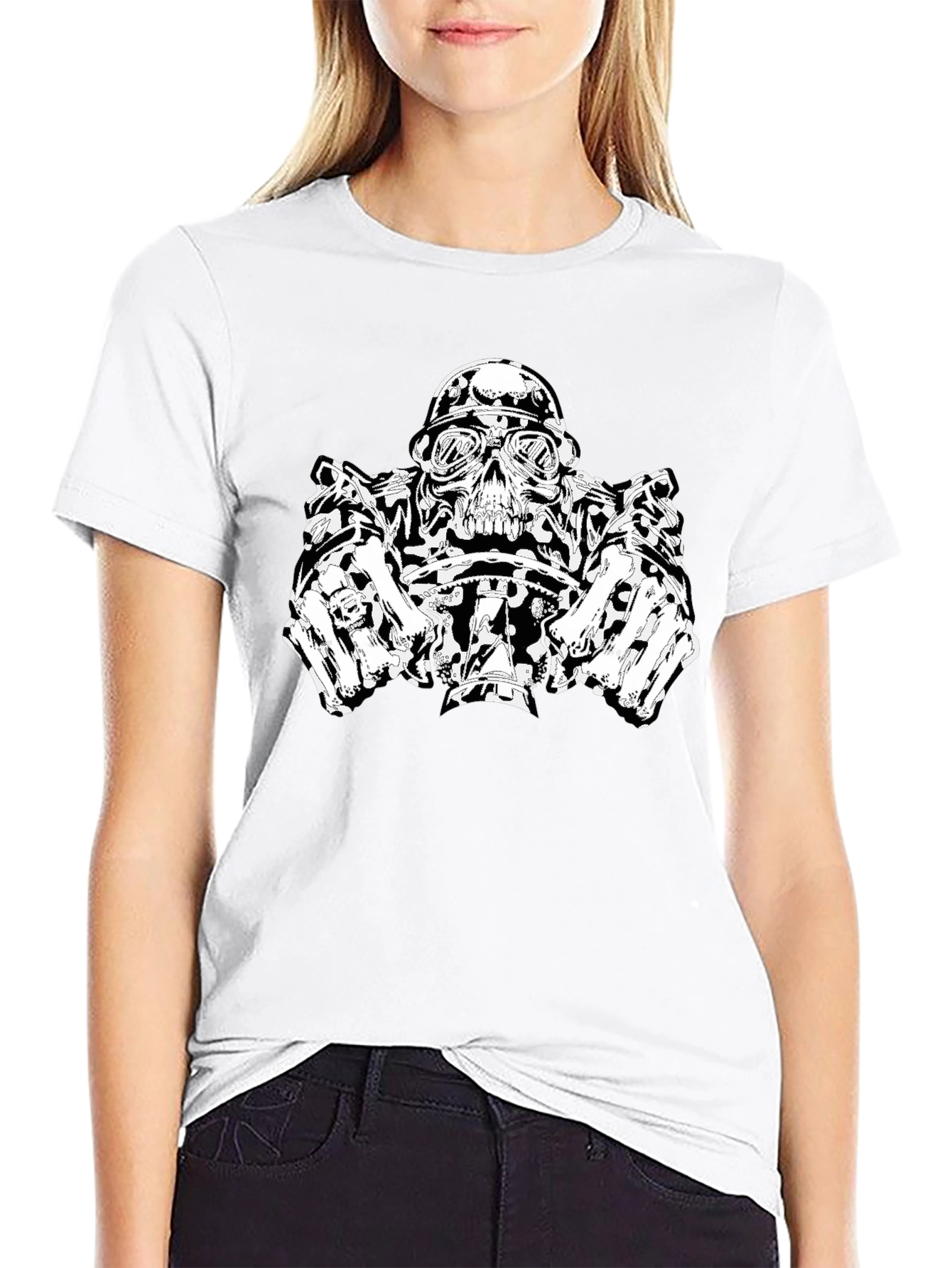 Skull Biker T-Shirt - Black Graphic Tee