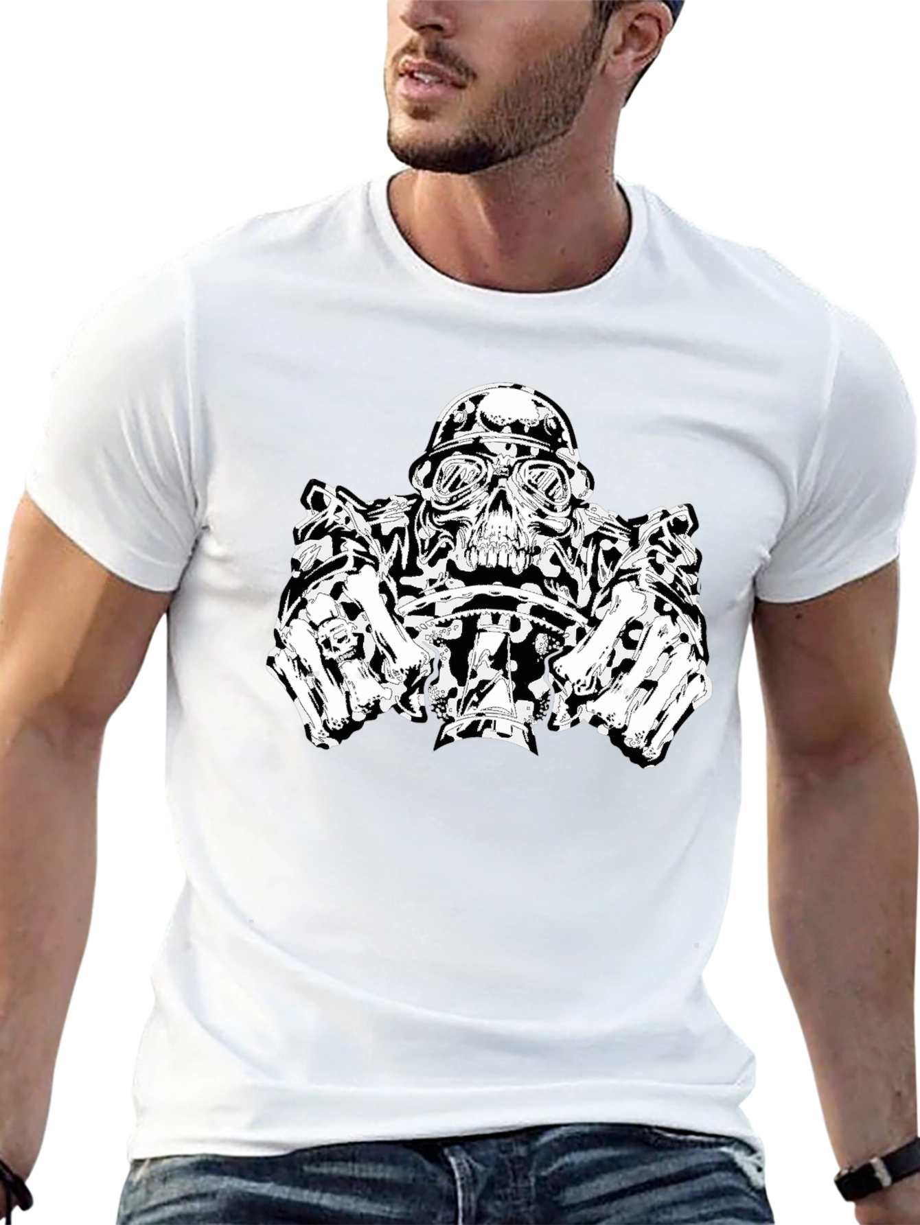 Skull Biker T-Shirt - Black Graphic Tee