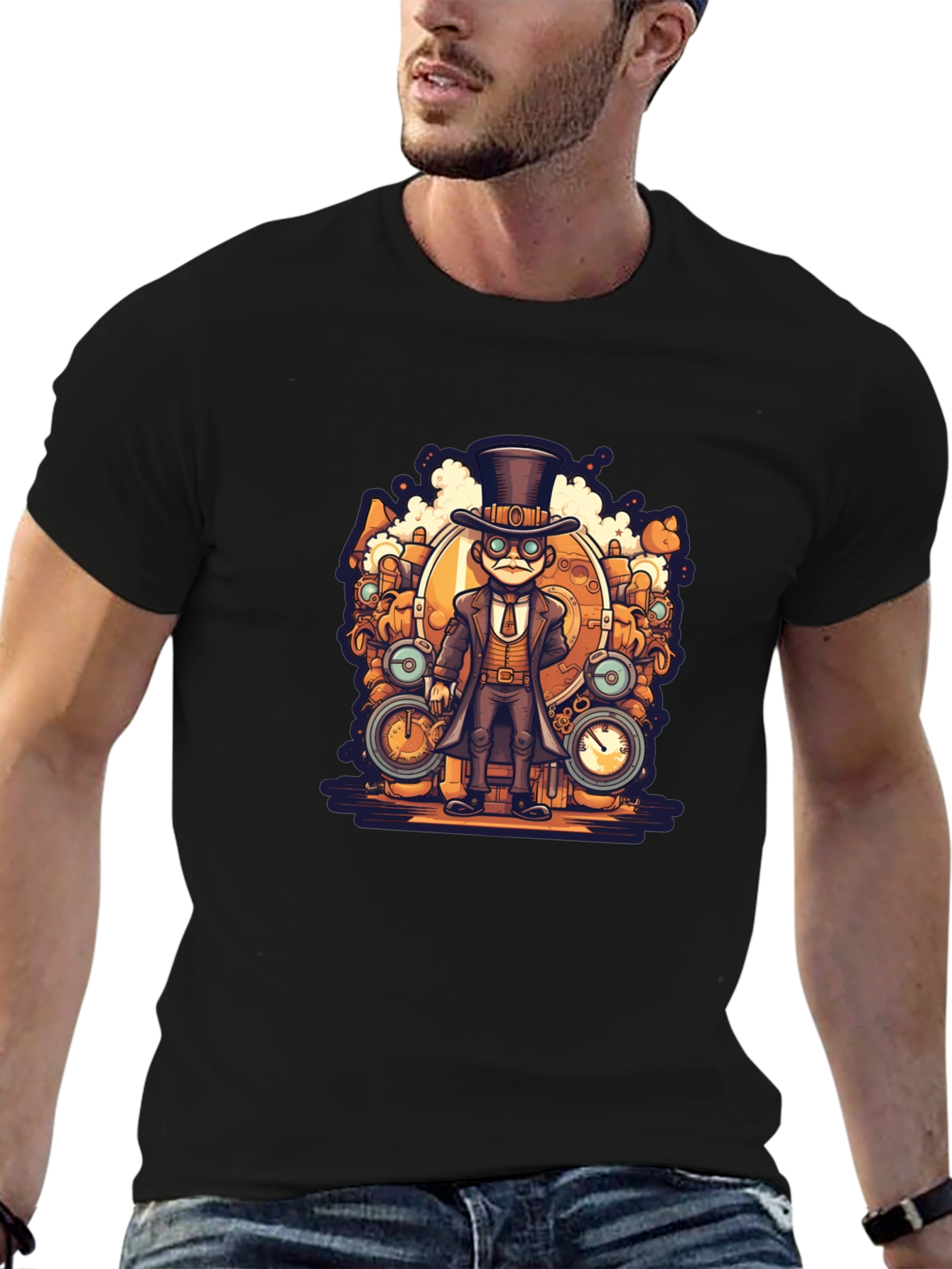 Steampunk Cartoon Black T-Shirt