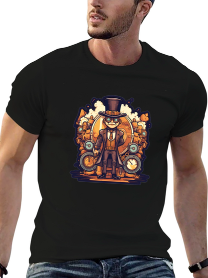 Steampunk Cartoon Black T-Shirt