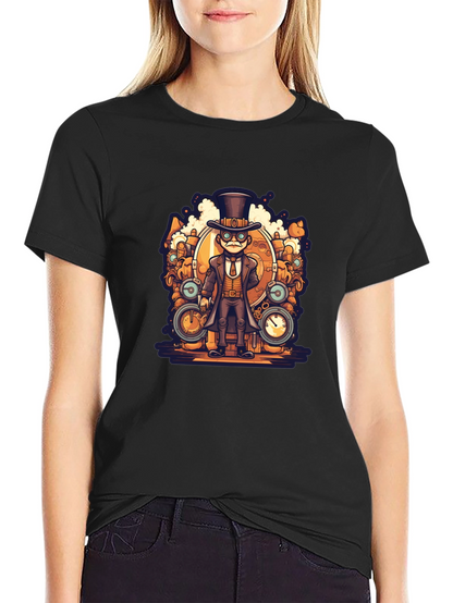 Steampunk Cartoon Black T-Shirt