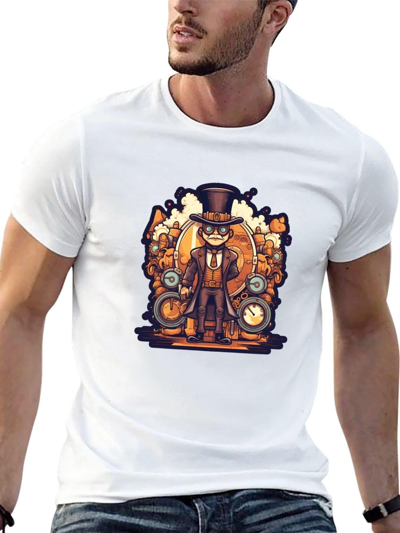 Steampunk Cartoon Black T-Shirt