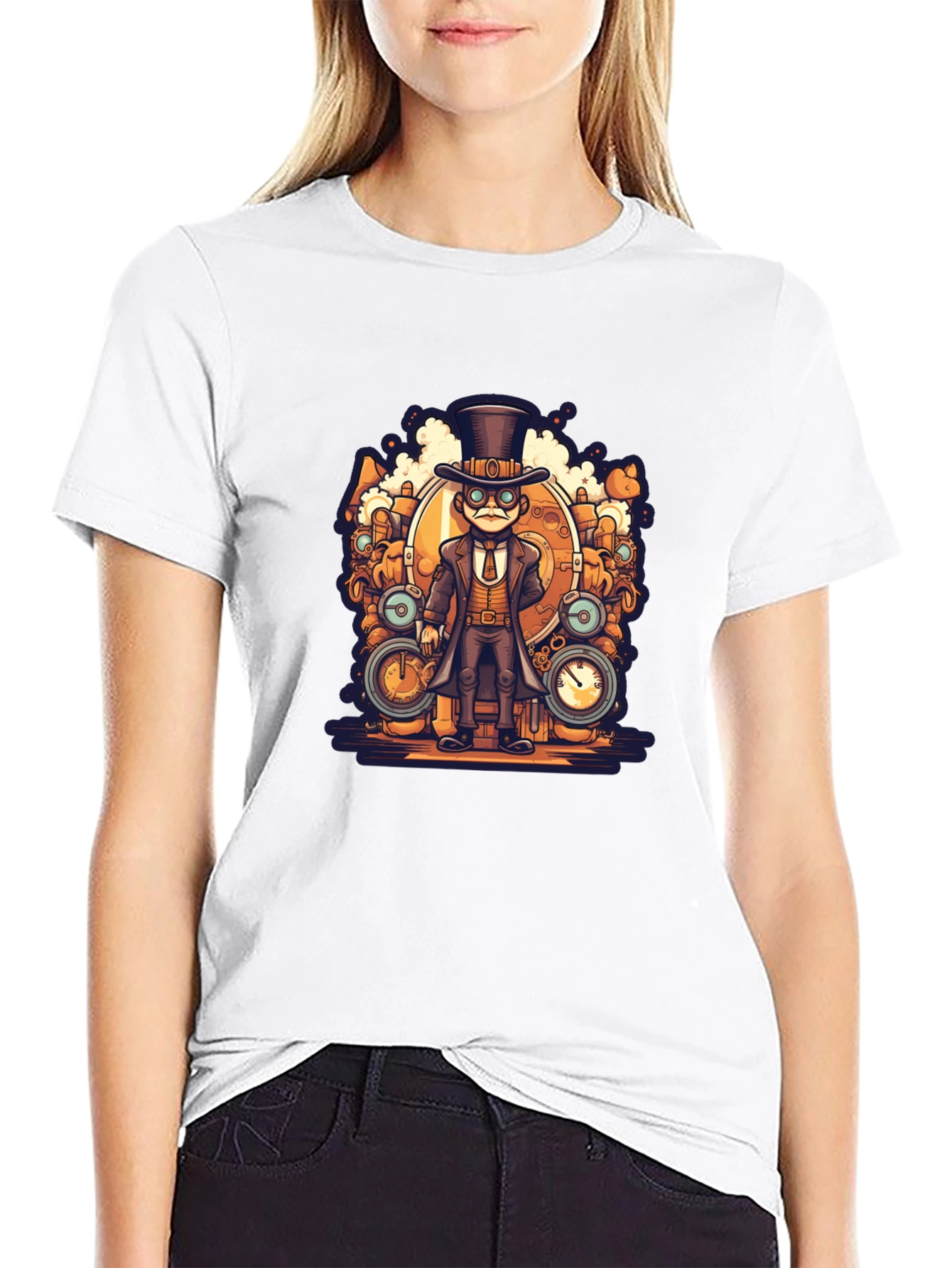 Steampunk Cartoon Black T-Shirt