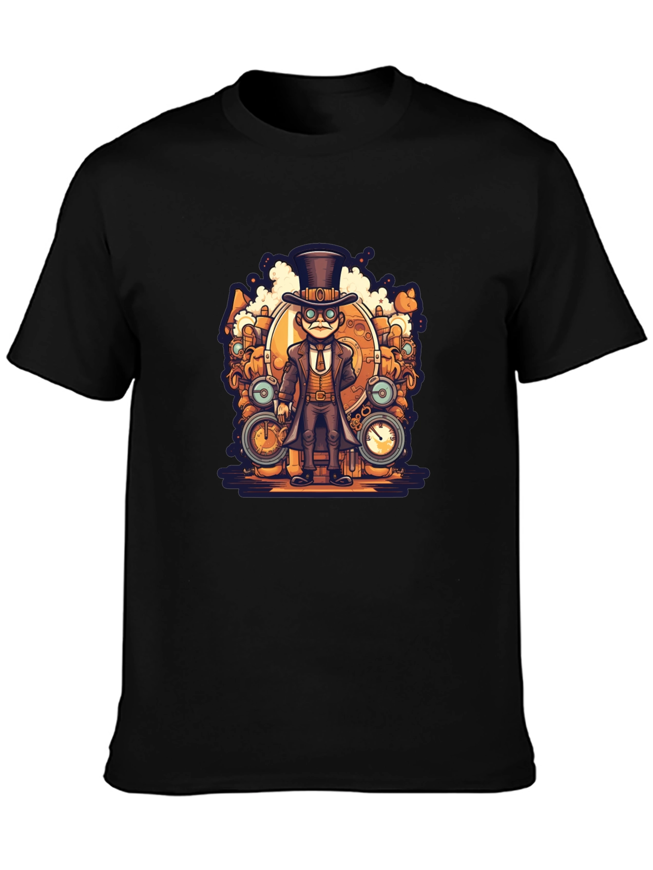 Steampunk Cartoon Black T-Shirt