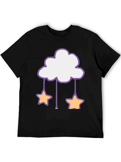 Cute Cloud & Star Graphic Tee - Black
