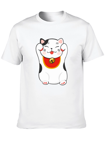Lucky Cat Graphic Tee - Black Cotton Blend